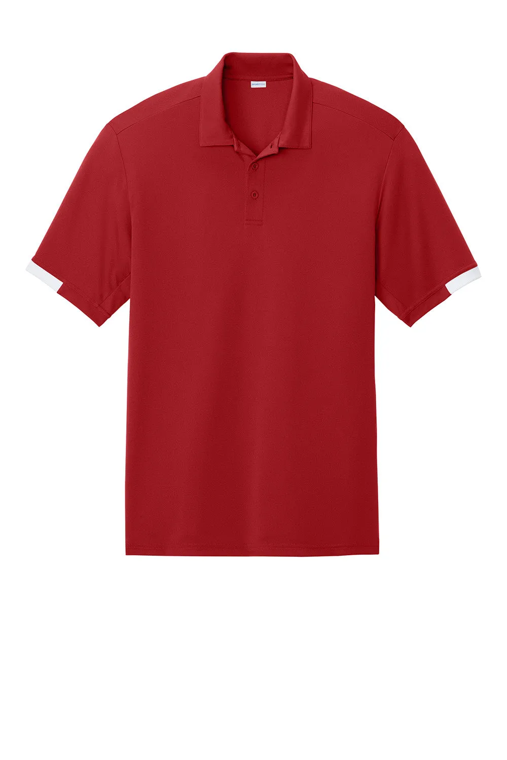 Sport-Tek Mens Club Colorblock Moisture Wicking Short Sleeve Polo Shirt - Deep Red/White