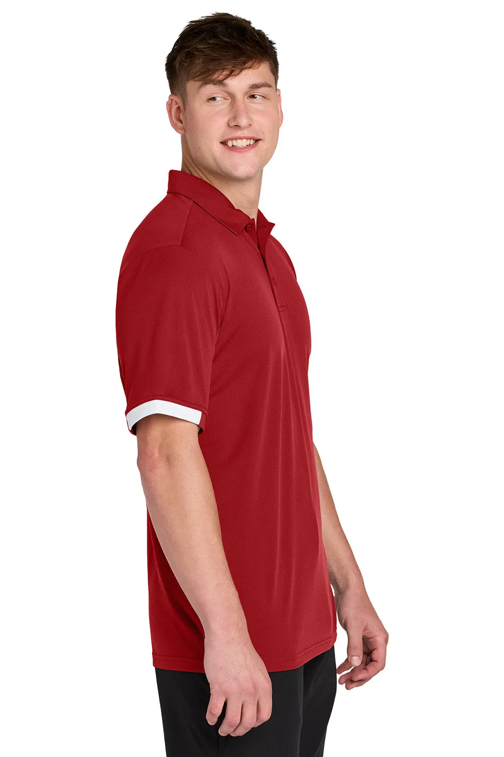 Sport-Tek Mens Club Colorblock Moisture Wicking Short Sleeve Polo Shirt - Deep Red/White