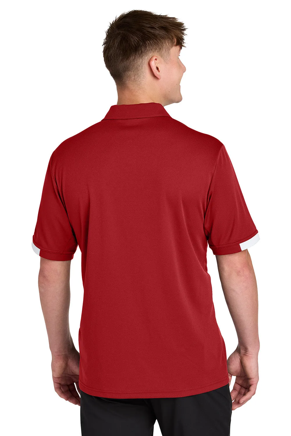 Sport-Tek Mens Club Colorblock Moisture Wicking Short Sleeve Polo Shirt - Deep Red/White