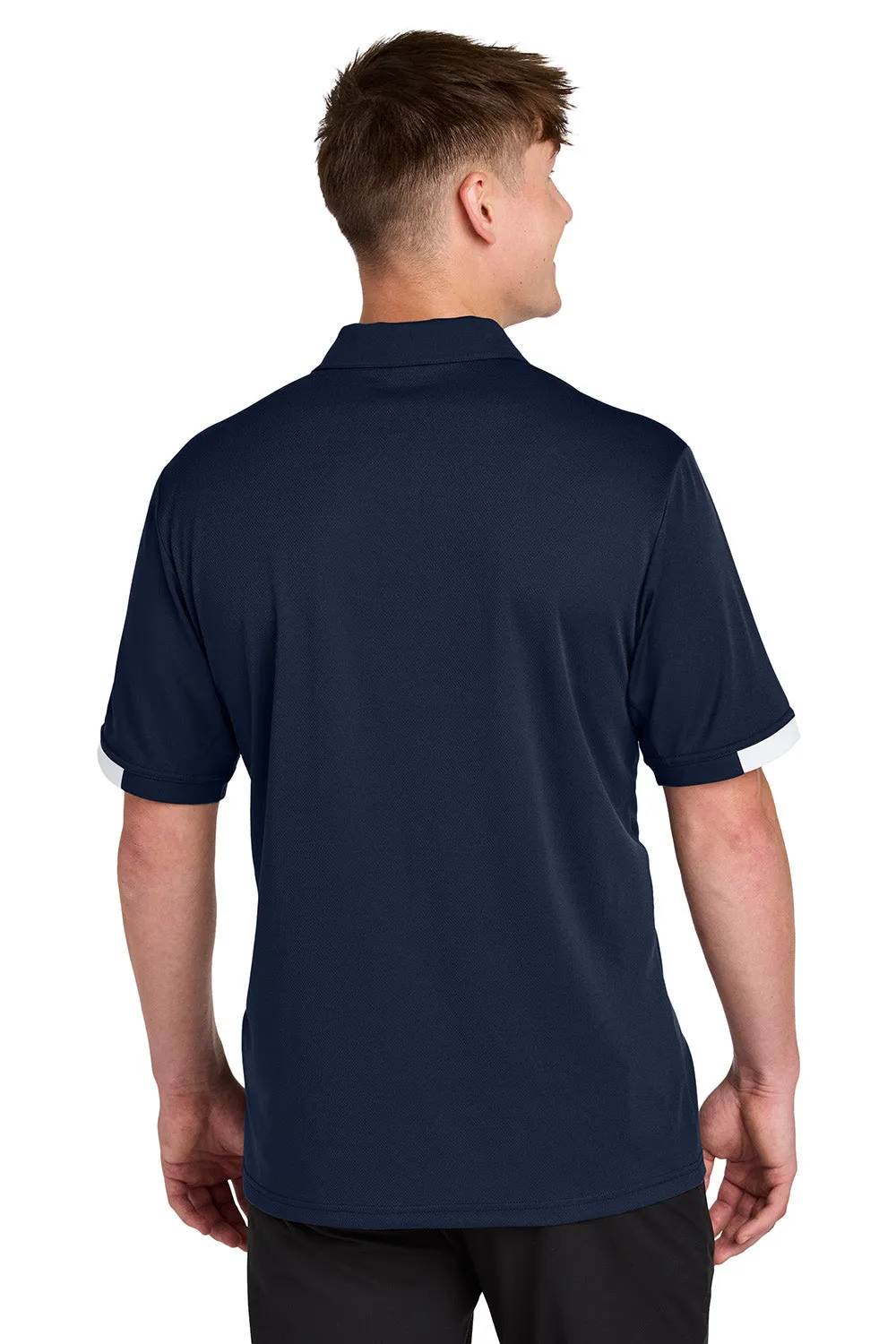 Sport-Tek Mens Club Colorblock Moisture Wicking Short Sleeve Polo Shirt - True Navy Blue/White
