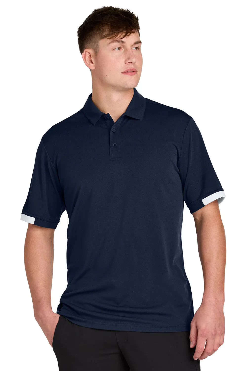 Sport-Tek Mens Club Colorblock Moisture Wicking Short Sleeve Polo Shirt - True Navy Blue/White