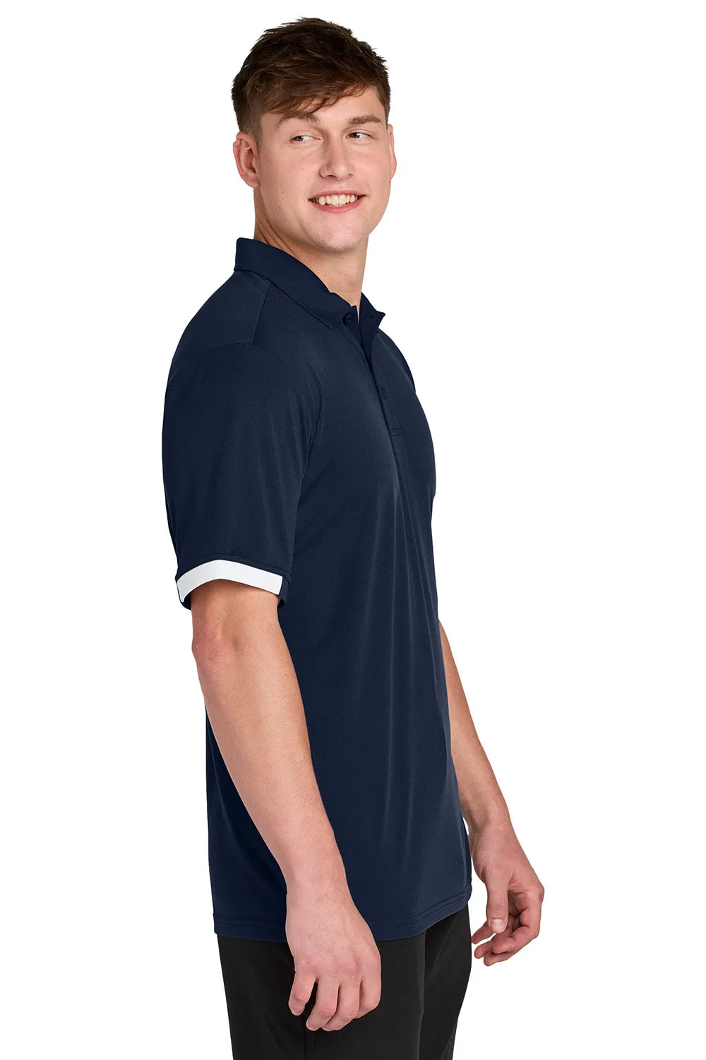 Sport-Tek Mens Club Colorblock Moisture Wicking Short Sleeve Polo Shirt - True Navy Blue/White