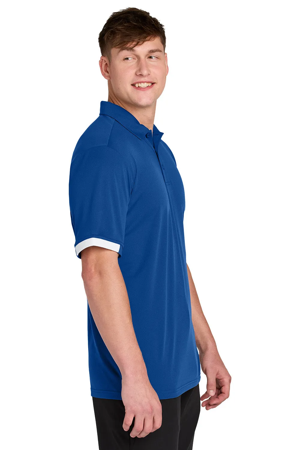 Sport-Tek Mens Club Colorblock Moisture Wicking Short Sleeve Polo Shirt - True Royal Blue/White