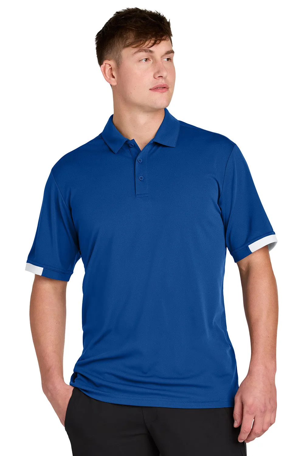 Sport-Tek Mens Club Colorblock Moisture Wicking Short Sleeve Polo Shirt - True Royal Blue/White