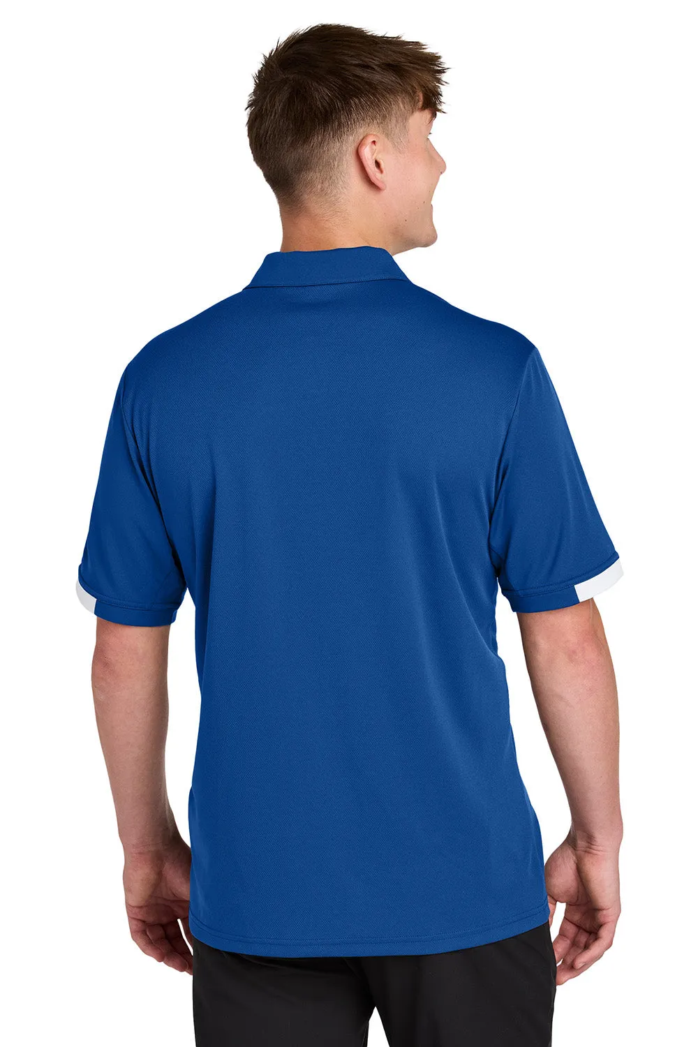 Sport-Tek Mens Club Colorblock Moisture Wicking Short Sleeve Polo Shirt - True Royal Blue/White
