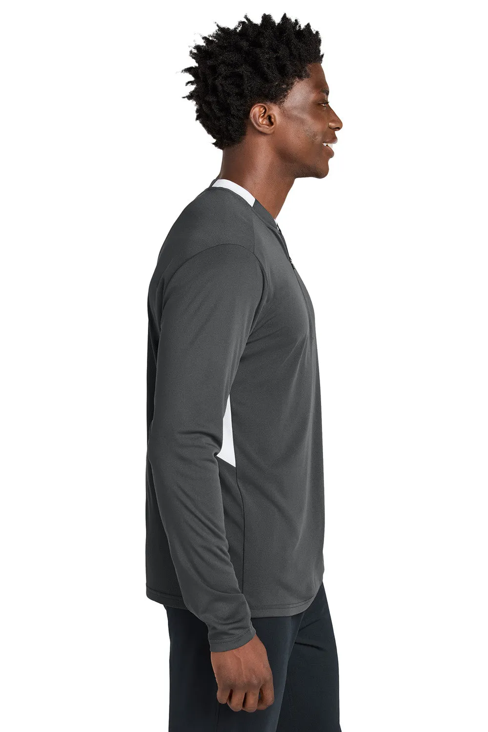 Sport-Tek Mens Club Moisture Wicking 1/4 Zip Sweatshirt - Iron Grey/White