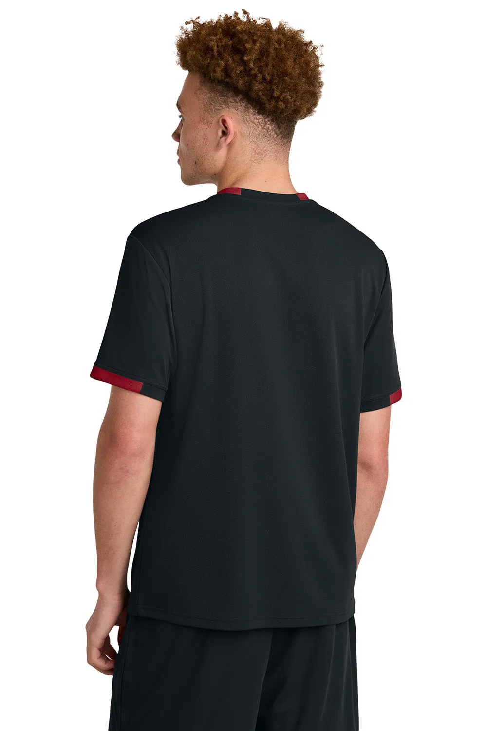 Sport-Tek Mens Club Moisture Wicking Short Sleeve Crewneck T-Shirt - Black/Deep Red