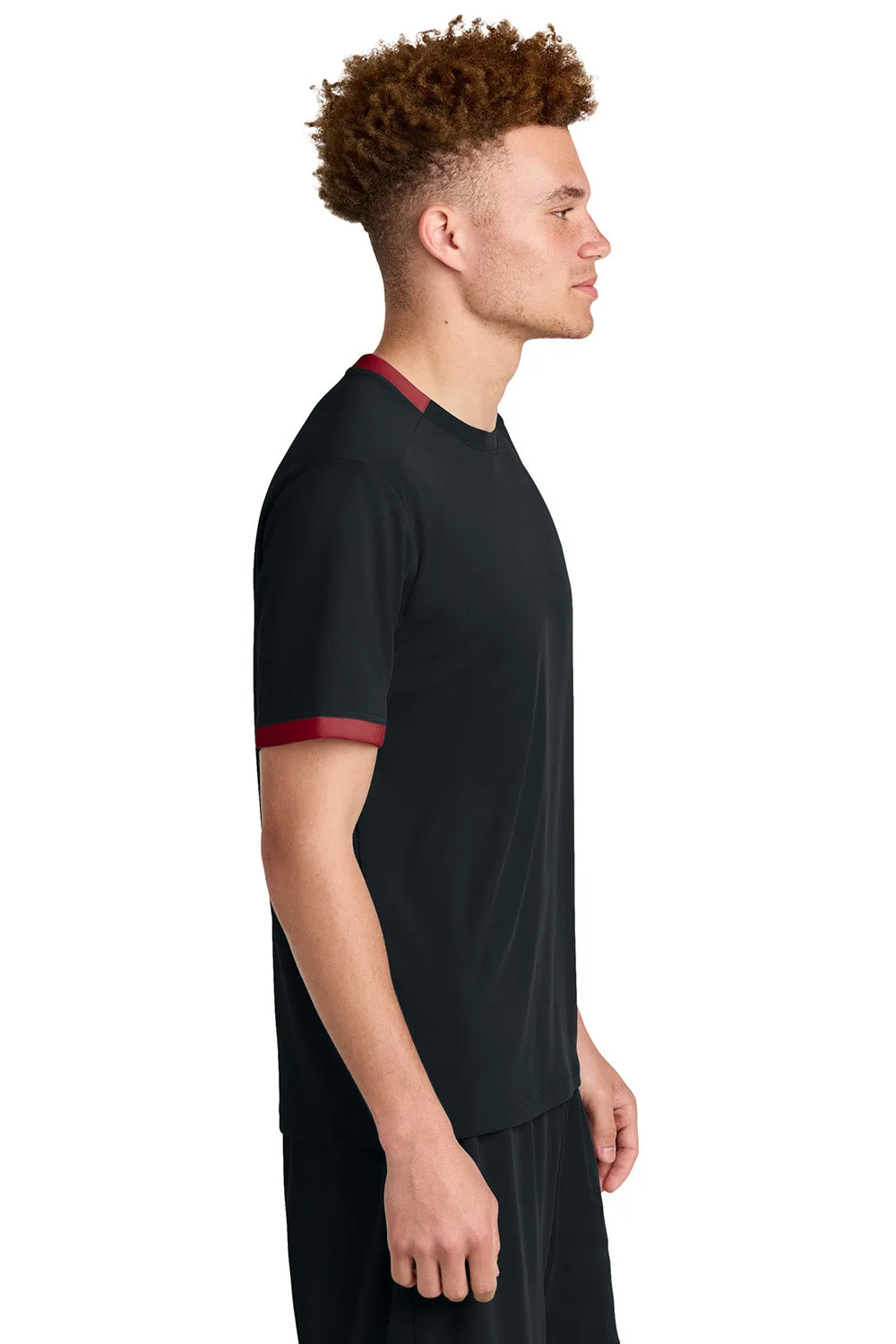 Sport-Tek Mens Club Moisture Wicking Short Sleeve Crewneck T-Shirt - Black/Deep Red