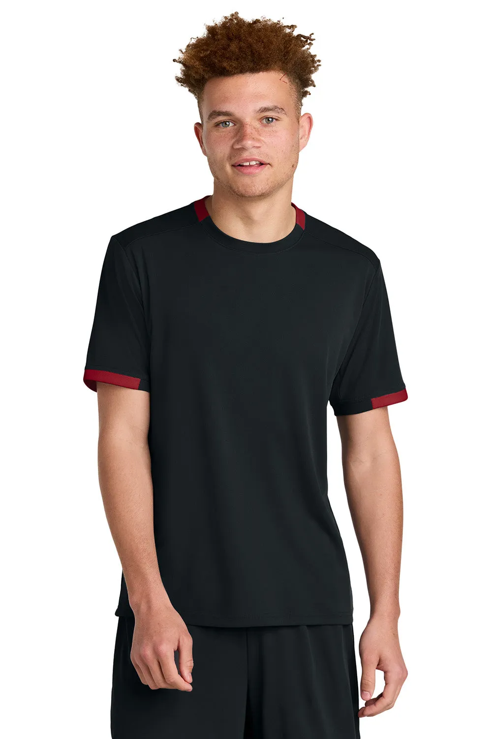 Sport-Tek Mens Club Moisture Wicking Short Sleeve Crewneck T-Shirt - Black/Deep Red
