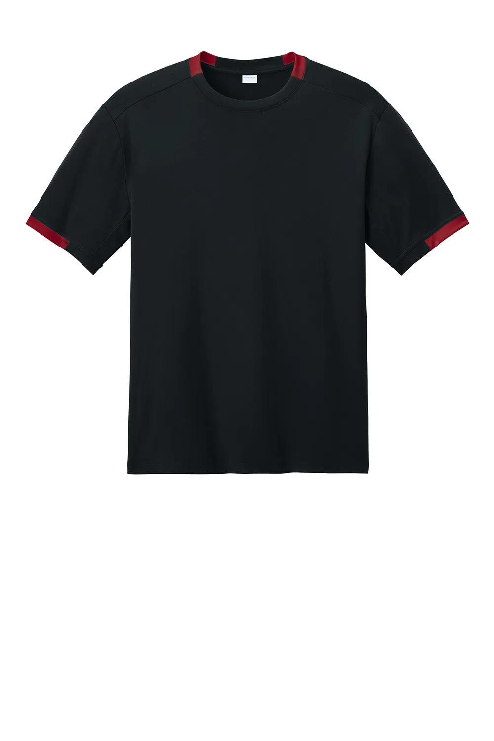 Sport-Tek Mens Club Moisture Wicking Short Sleeve Crewneck T-Shirt - Black/Deep Red
