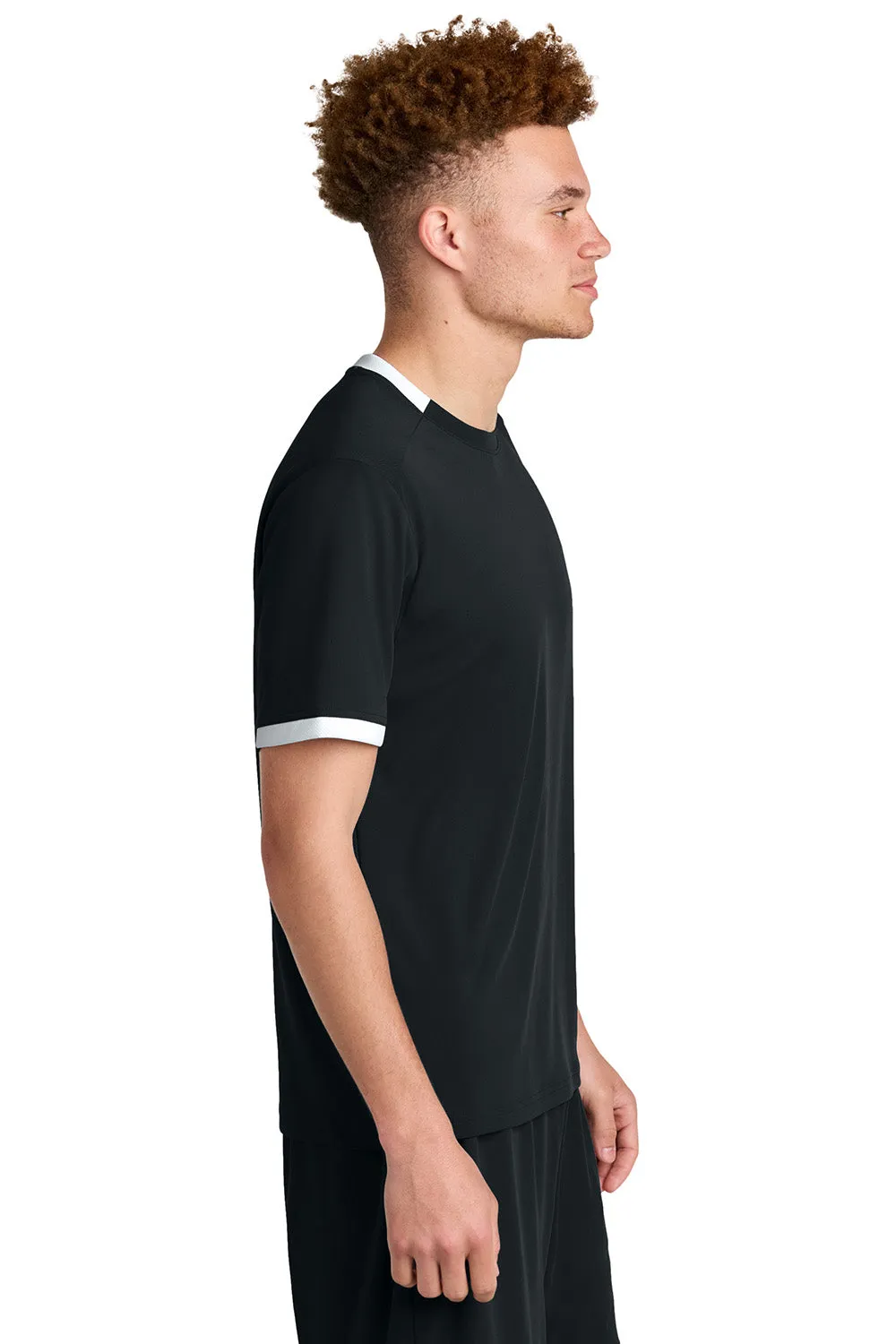 Sport-Tek Mens Club Moisture Wicking Short Sleeve Crewneck T-Shirt - Black/White