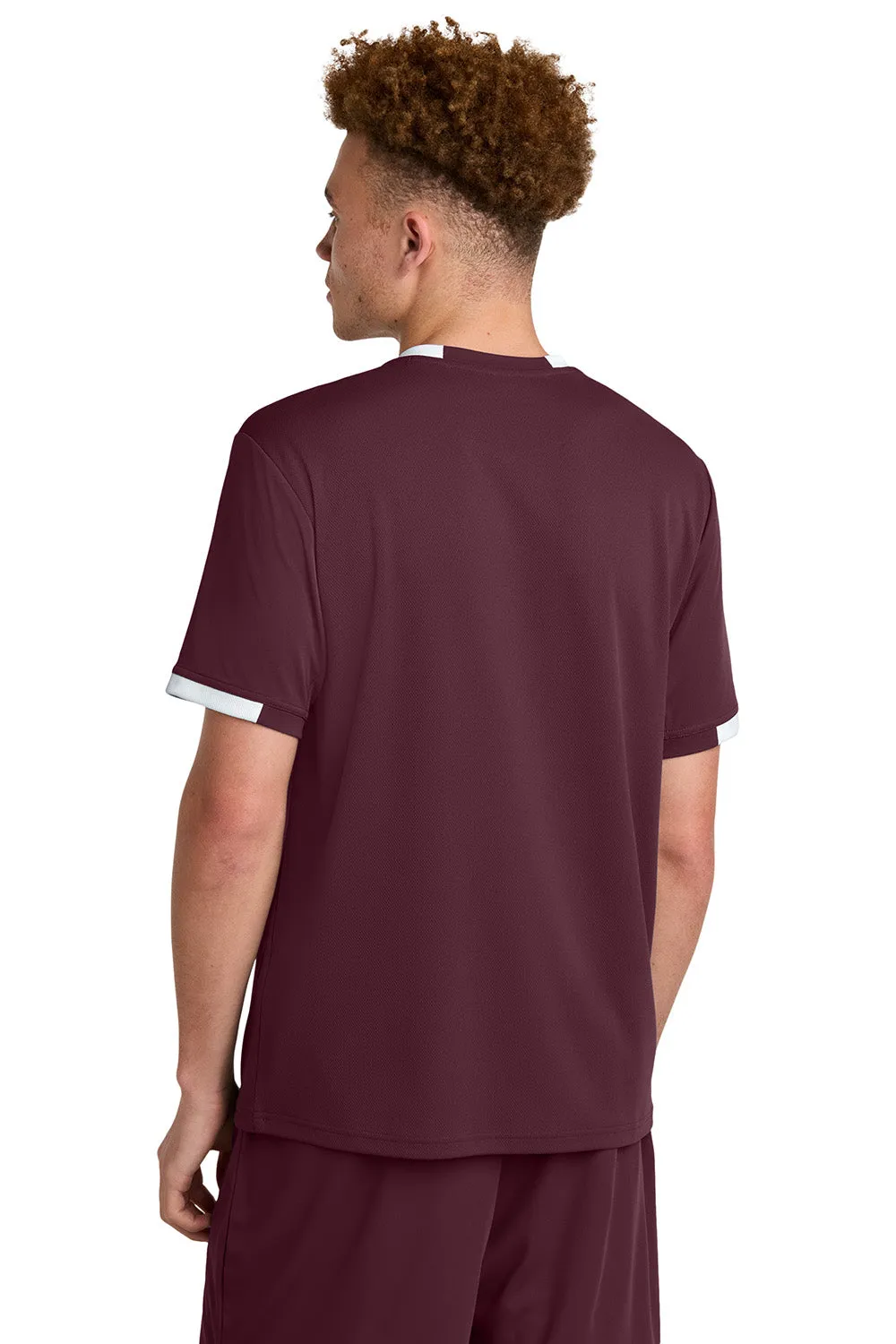 Sport-Tek Mens Club Moisture Wicking Short Sleeve Crewneck T-Shirt - Maroon/White