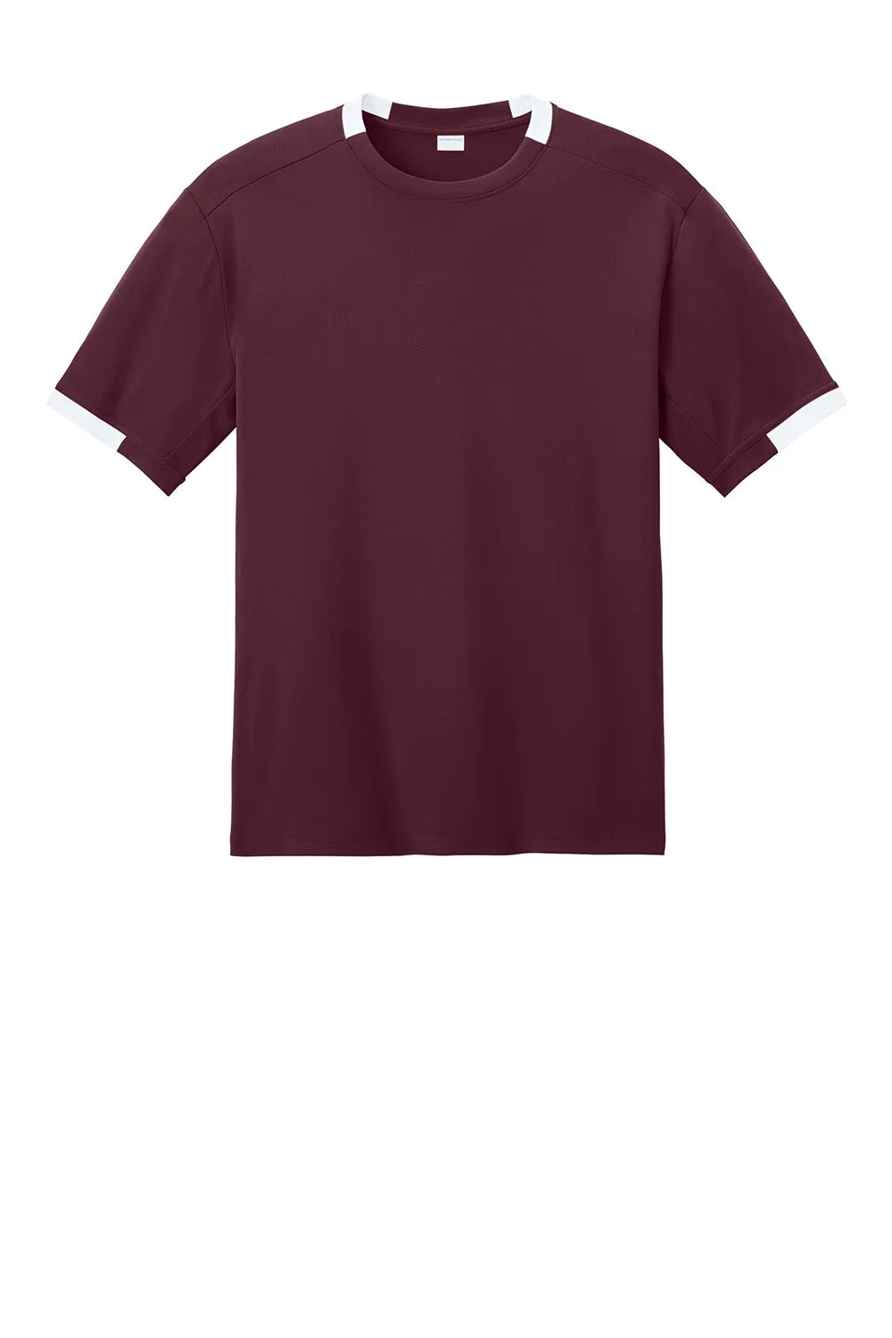 Sport-Tek Mens Club Moisture Wicking Short Sleeve Crewneck T-Shirt - Maroon/White