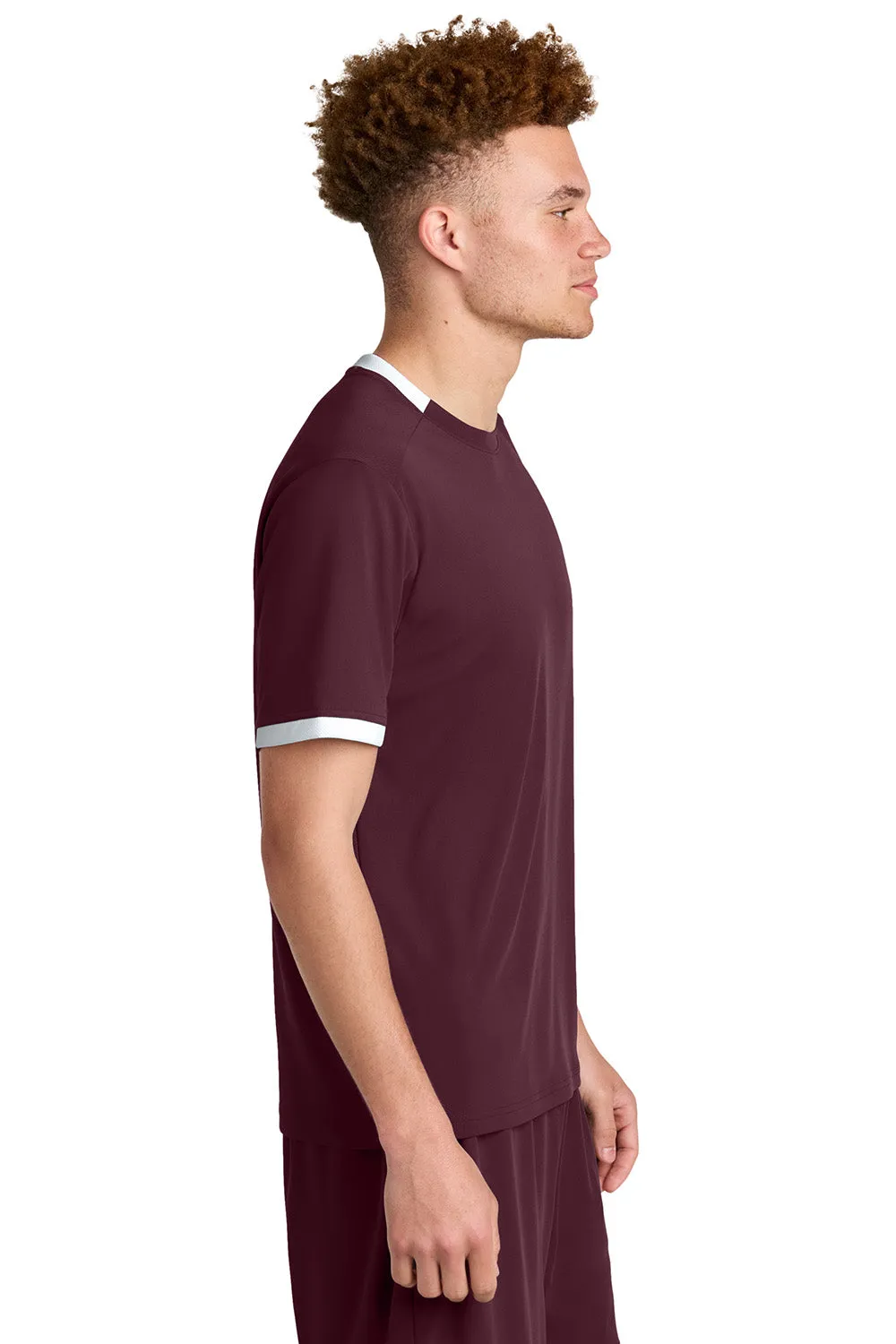 Sport-Tek Mens Club Moisture Wicking Short Sleeve Crewneck T-Shirt - Maroon/White