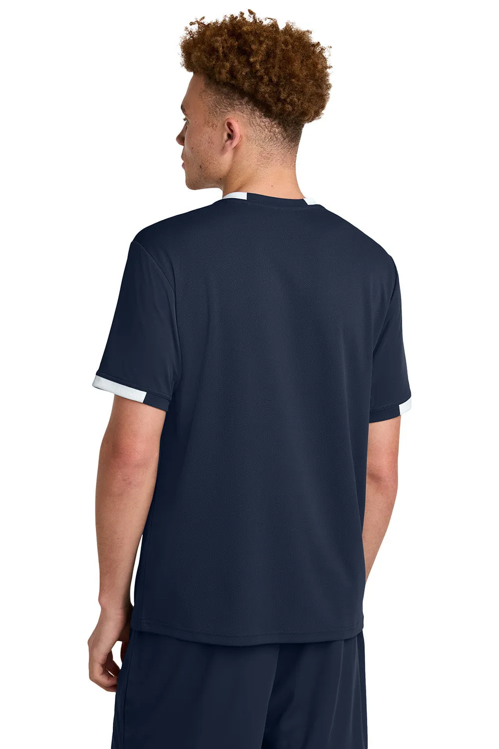 Sport-Tek Mens Club Moisture Wicking Short Sleeve Crewneck T-Shirt - True Navy Blue/White