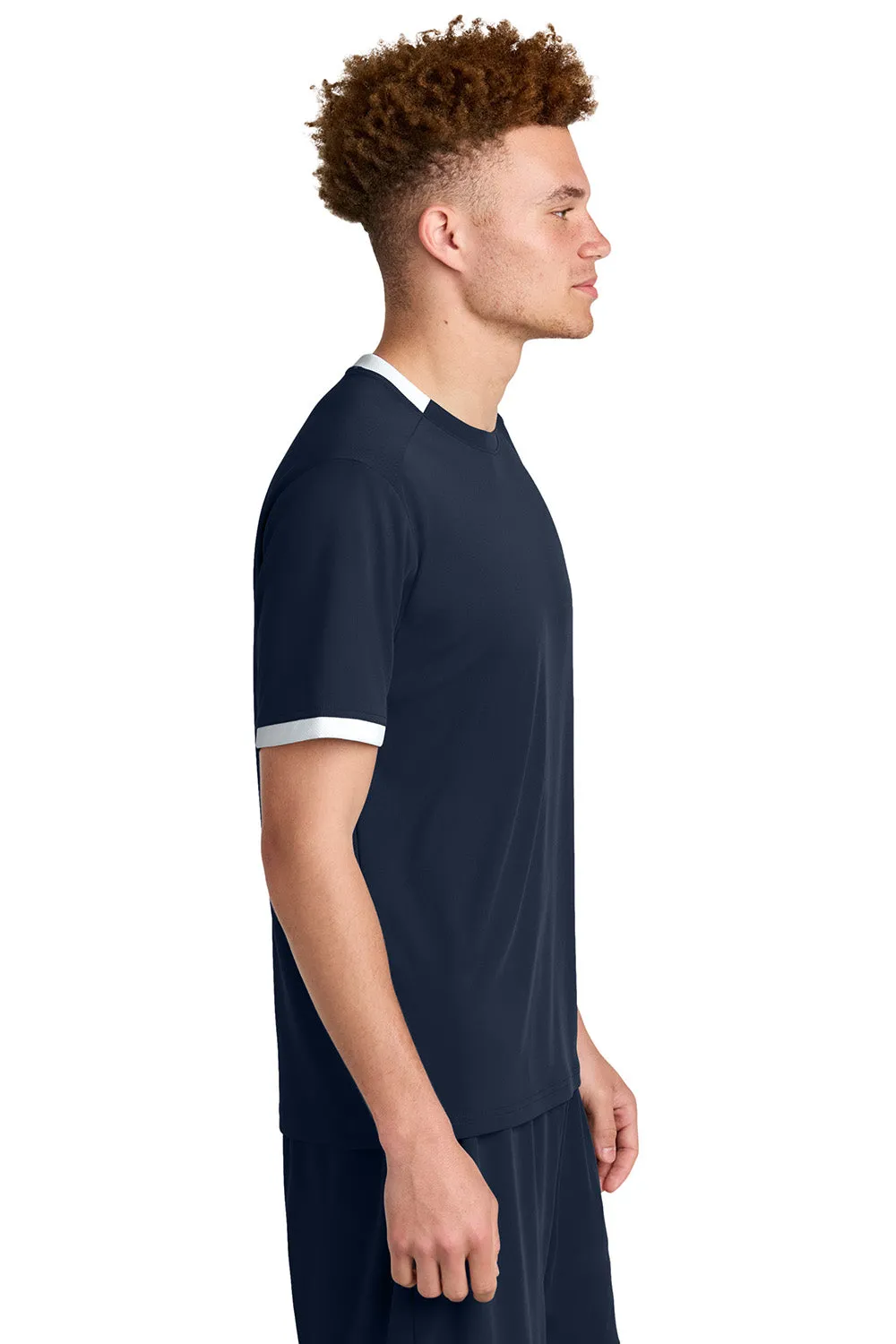 Sport-Tek Mens Club Moisture Wicking Short Sleeve Crewneck T-Shirt - True Navy Blue/White