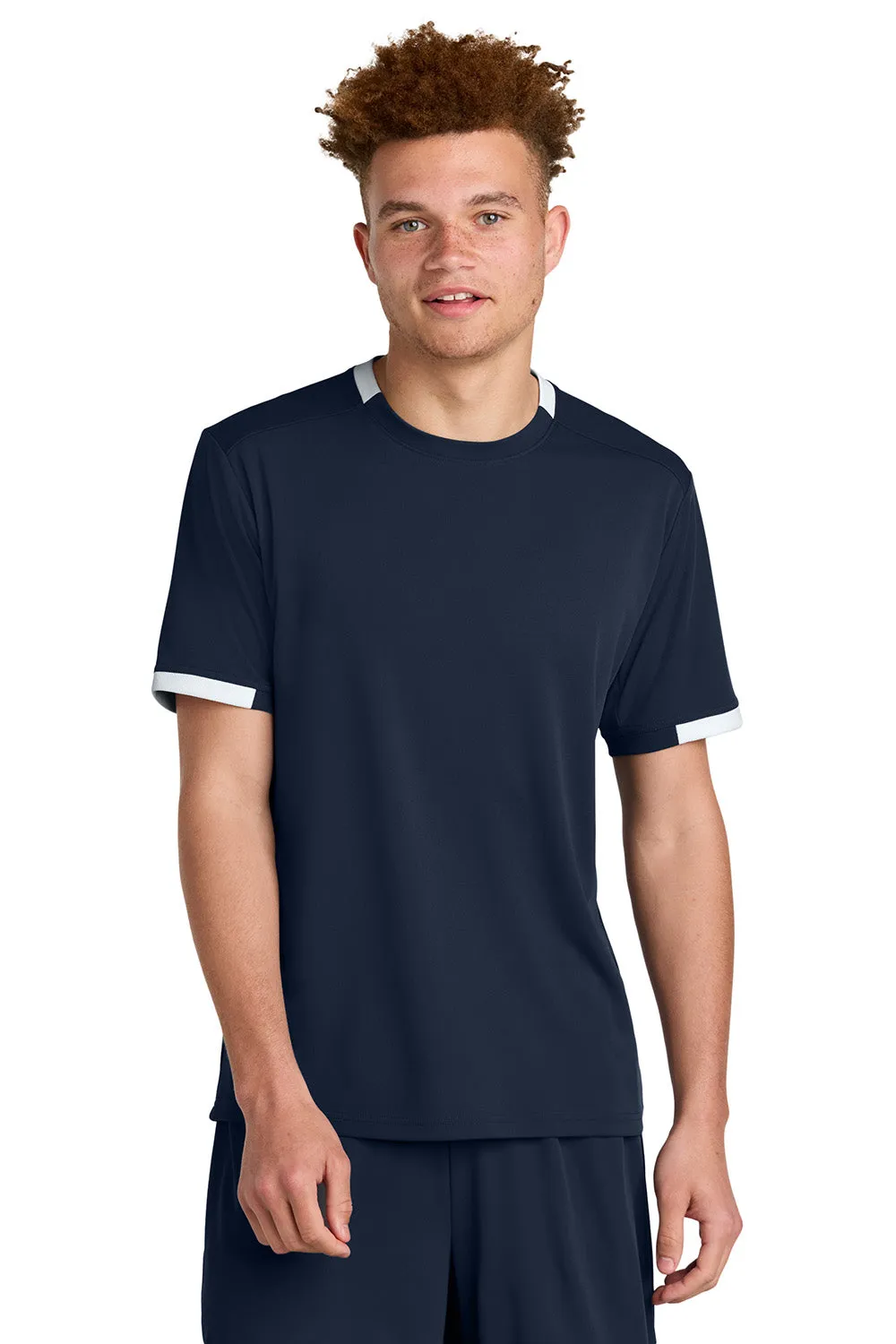 Sport-Tek Mens Club Moisture Wicking Short Sleeve Crewneck T-Shirt - True Navy Blue/White