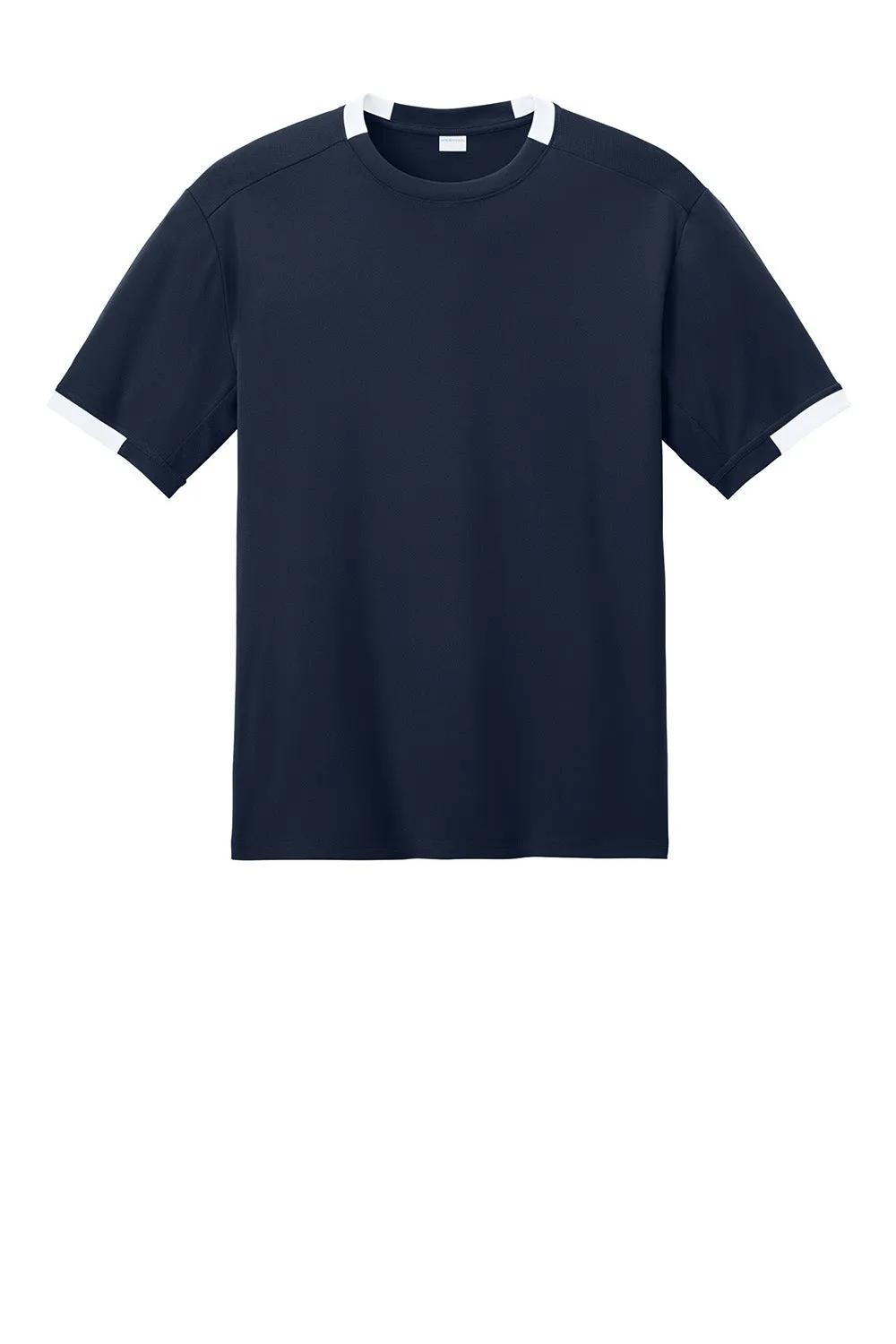 Sport-Tek Mens Club Moisture Wicking Short Sleeve Crewneck T-Shirt - True Navy Blue/White