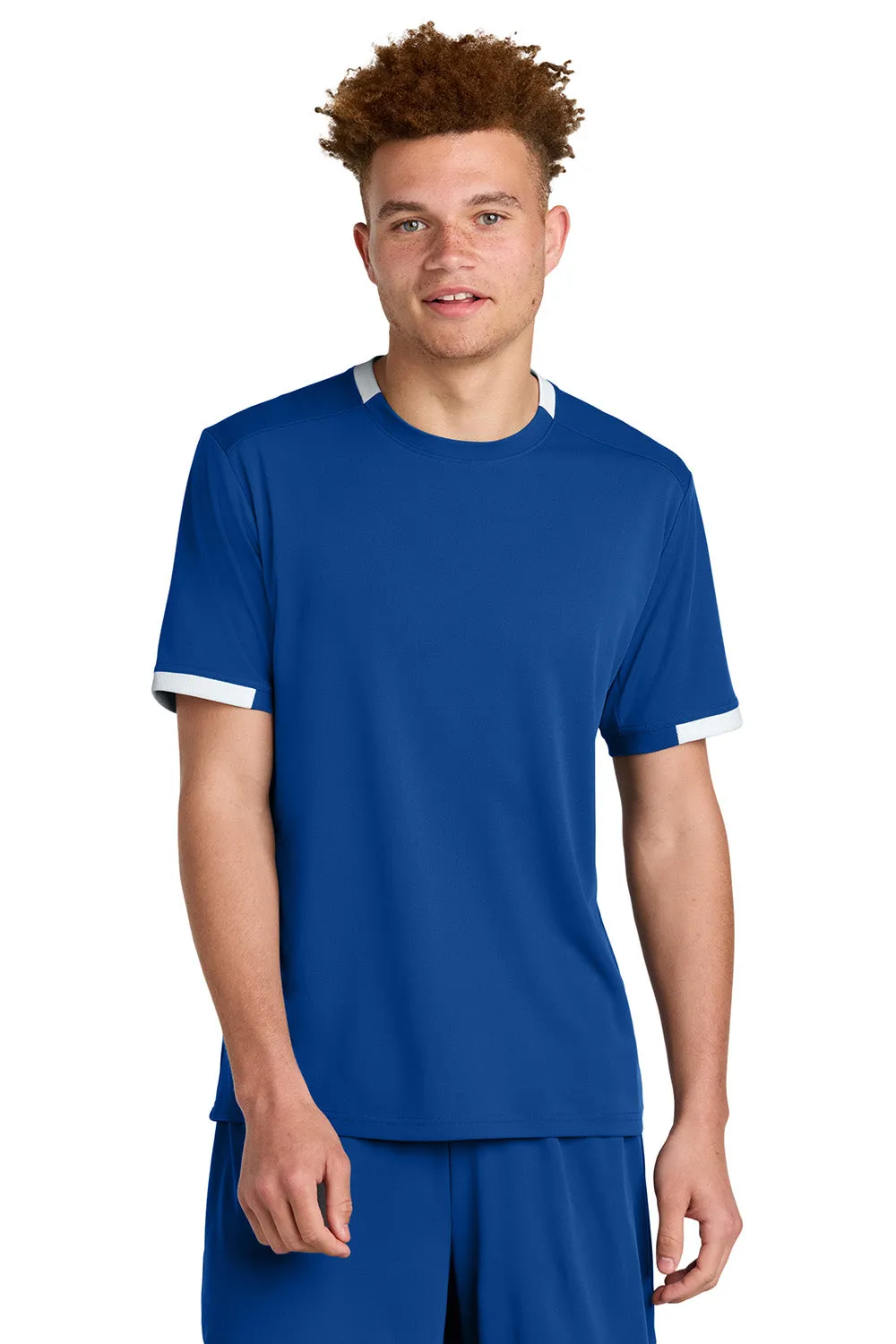 Sport-Tek Mens Club Moisture Wicking Short Sleeve Crewneck T-Shirt - True Royal Blue/White