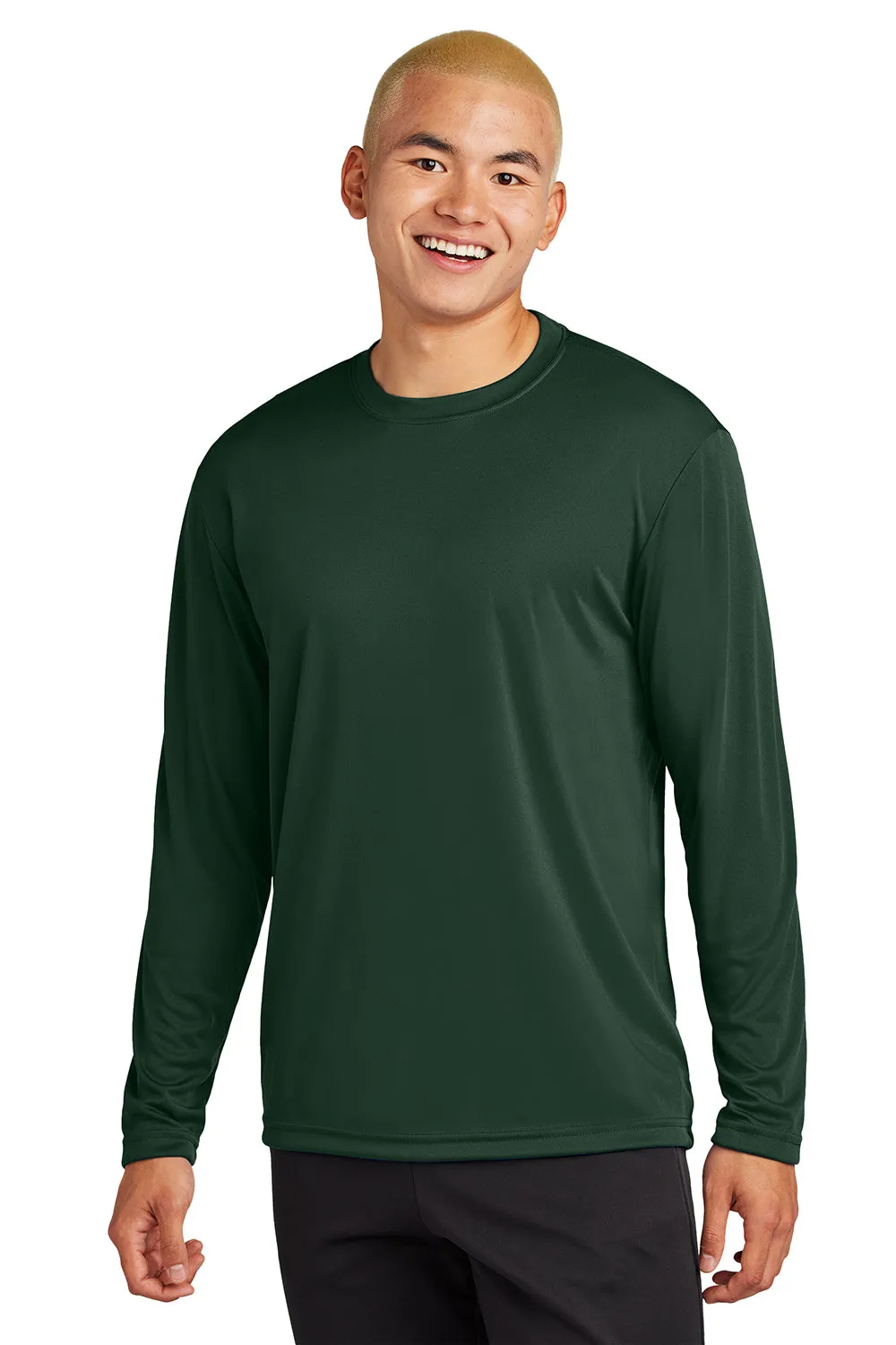 Sport-Tek Mens Competitor Moisture Wicking Long Sleeve Crewneck T-Shirt - Forest Green
