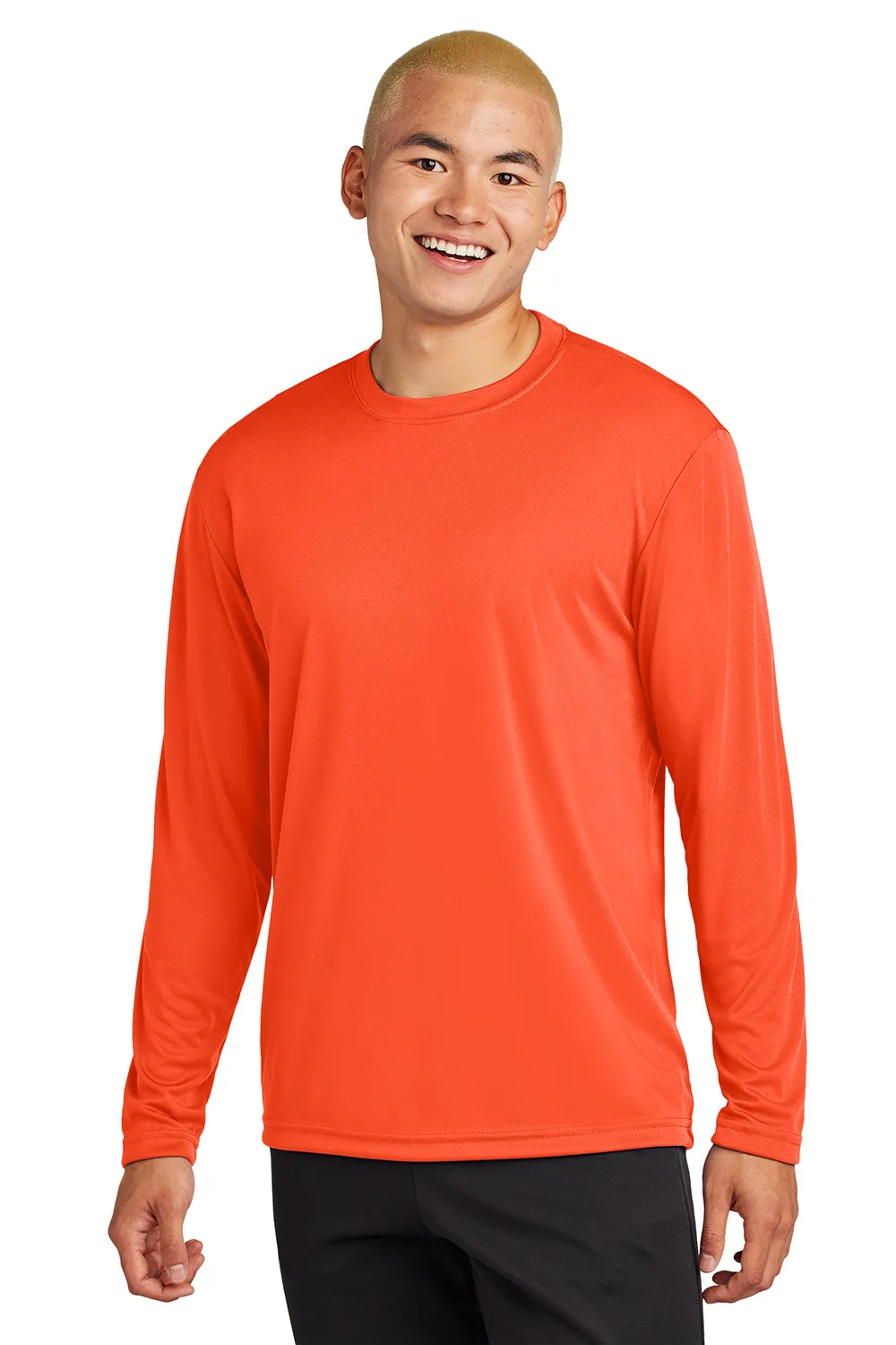Sport-Tek Mens Competitor Moisture Wicking Long Sleeve Crewneck T-Shirt - Neon Orange
