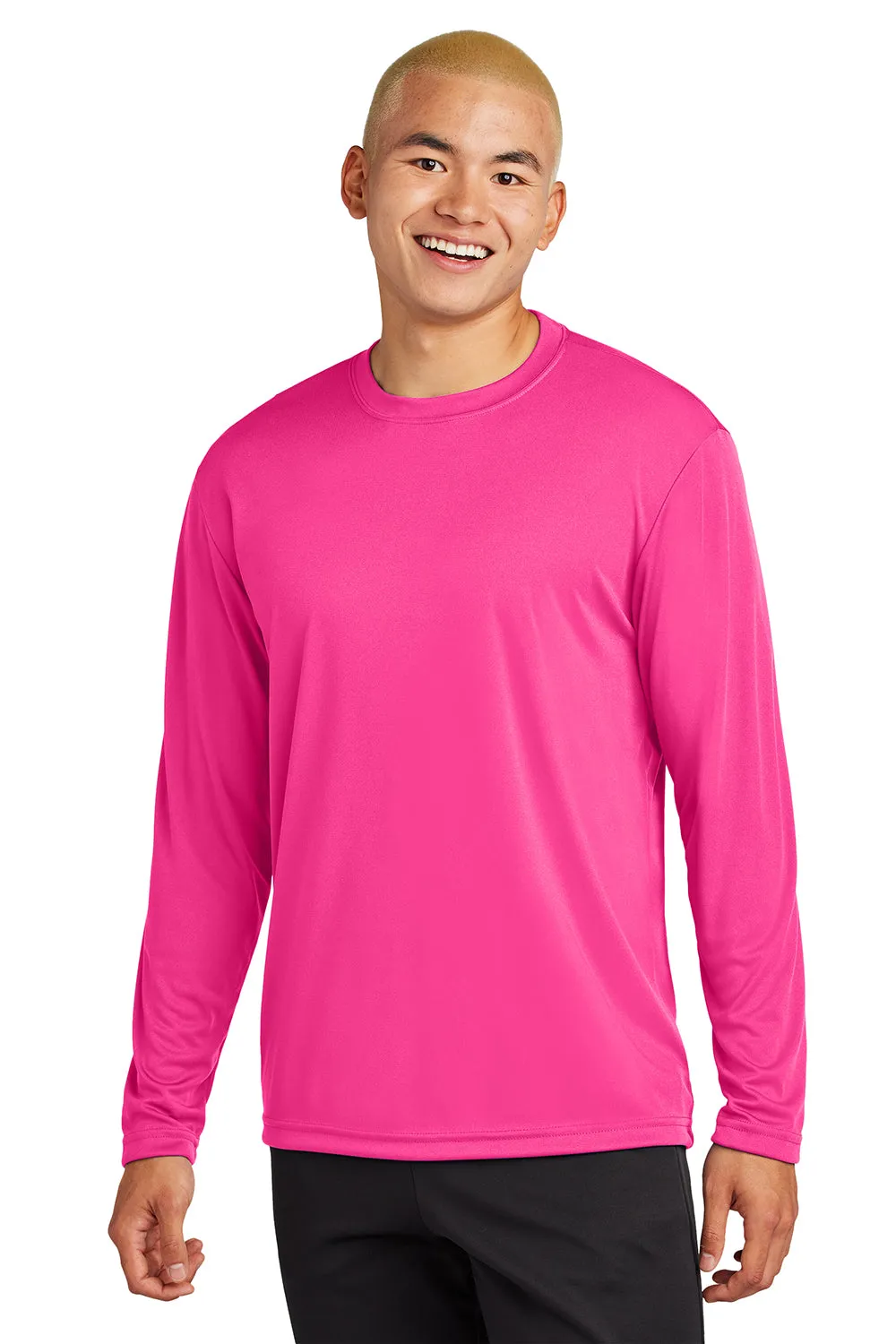 Sport-Tek Mens Competitor Moisture Wicking Long Sleeve Crewneck T-Shirt - Neon Pink
