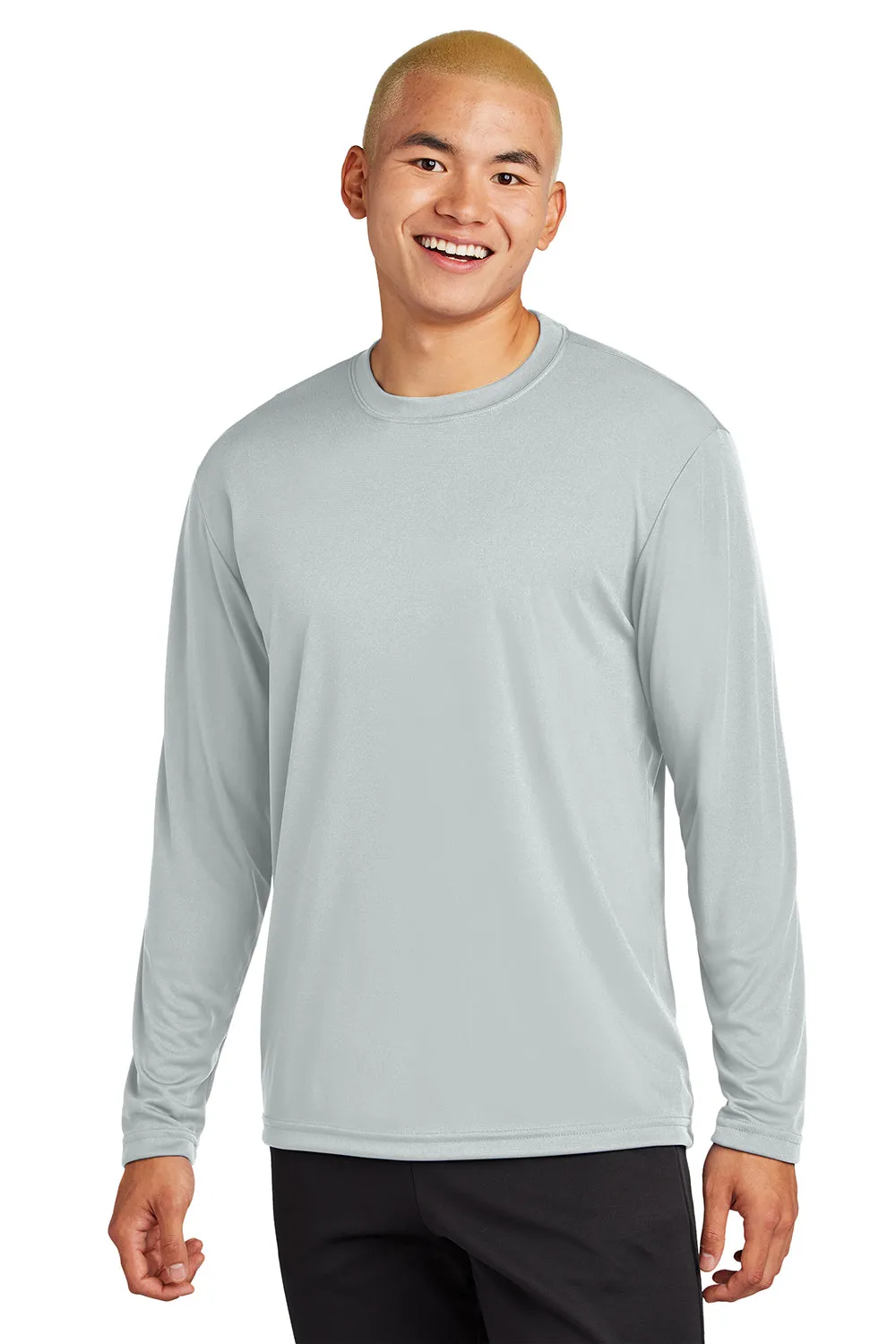 Sport-Tek Mens Competitor Moisture Wicking Long Sleeve Crewneck T-Shirt - Silver Grey