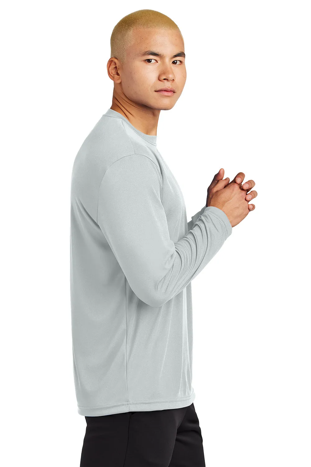 Sport-Tek Mens Competitor Moisture Wicking Long Sleeve Crewneck T-Shirt - Silver Grey