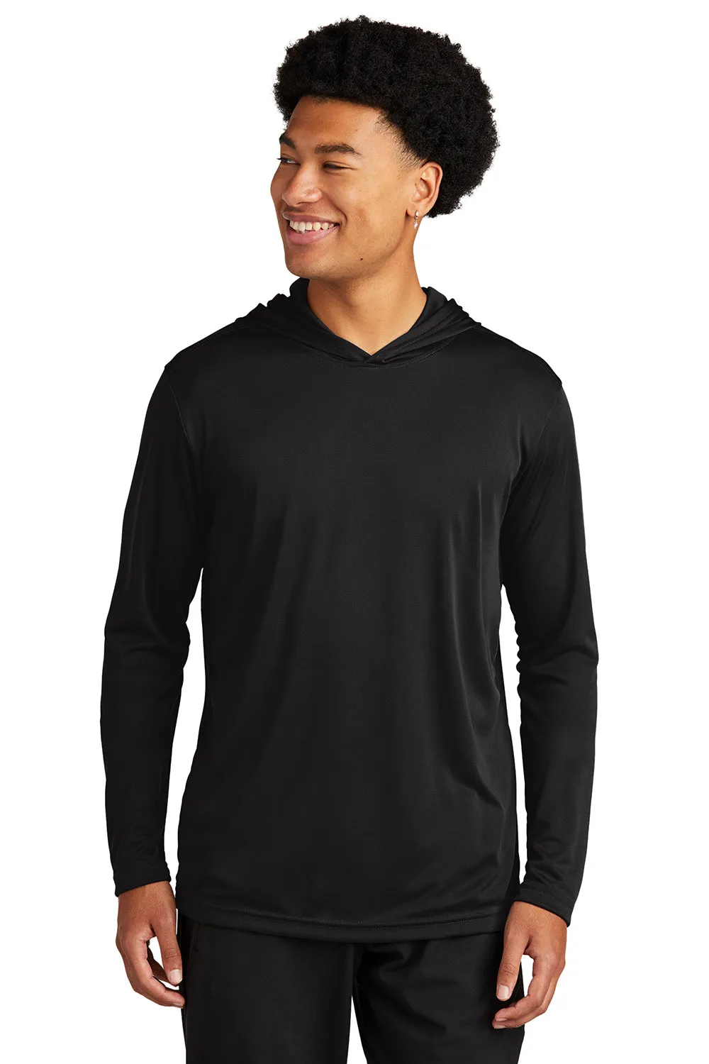 Sport-Tek Mens Competitor Moisture Wicking Long Sleeve Hooded T-Shirt Hoodie - Black