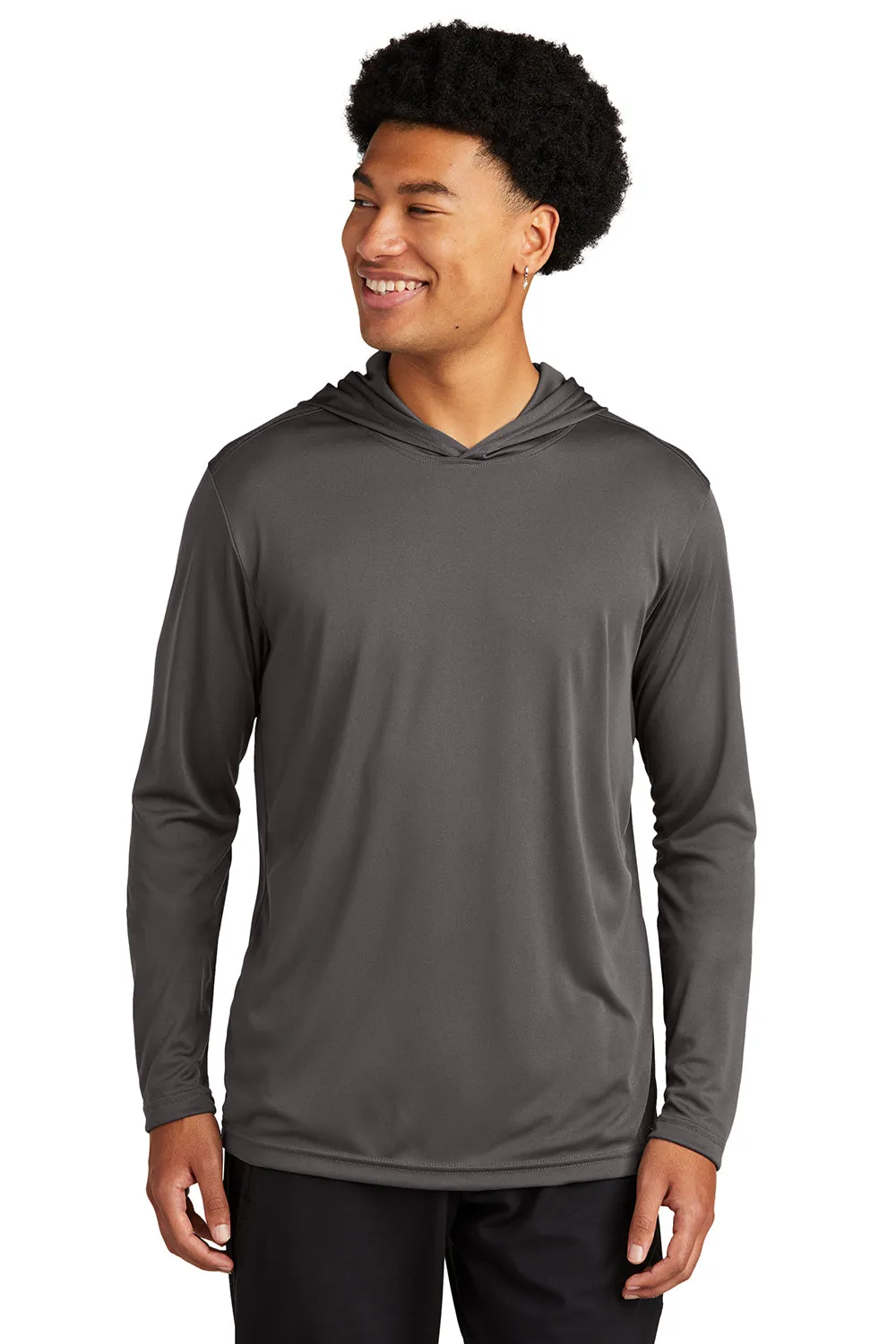 Sport-Tek Mens Competitor Moisture Wicking Long Sleeve Hooded T-Shirt Hoodie - Iron Grey