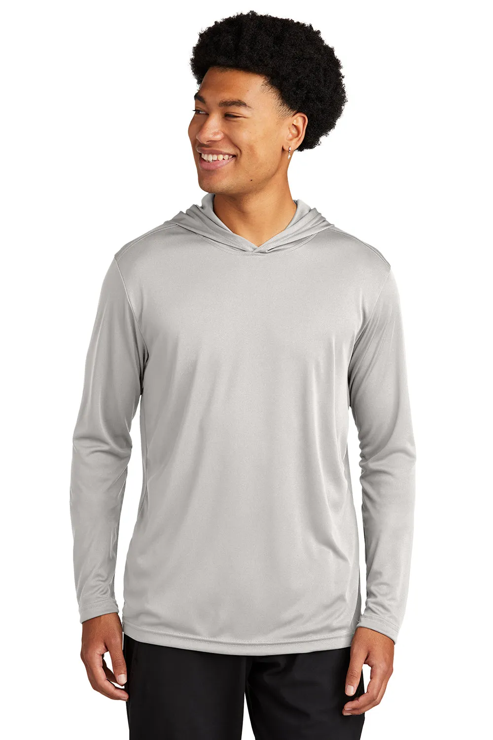 Sport-Tek Mens Competitor Moisture Wicking Long Sleeve Hooded T-Shirt Hoodie - Silver Grey