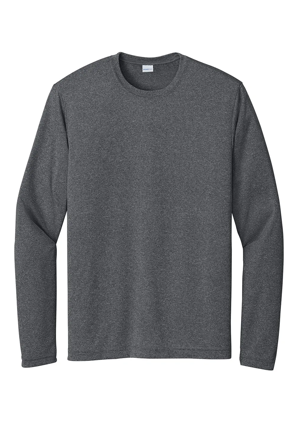 Sport-Tek Mens Contender Heather Moisture Wicking Long Sleeve Crewneck T-Shirt - Heather Graphite Grey