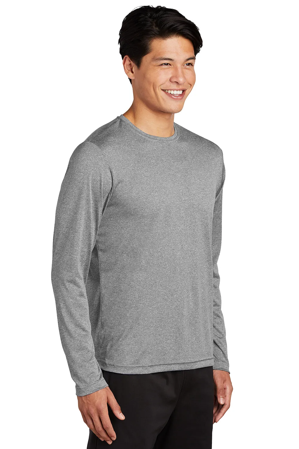 Sport-Tek Mens Contender Heather Moisture Wicking Long Sleeve Crewneck T-Shirt - Heather Vintage Grey