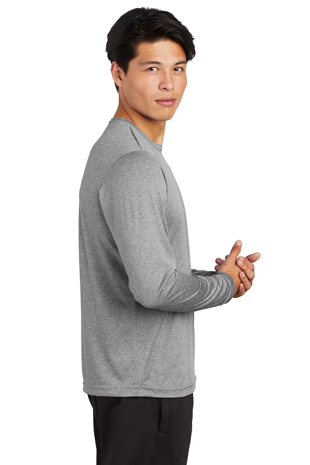 Sport-Tek Mens Contender Heather Moisture Wicking Long Sleeve Crewneck T-Shirt - Heather Vintage Grey
