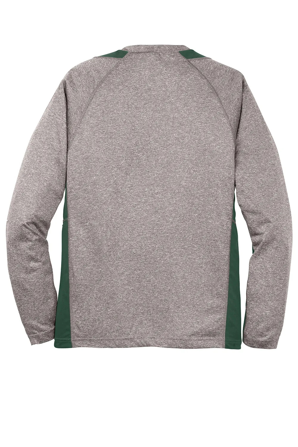 Sport-Tek Mens Contender Heather Moisture Wicking Long Sleeve Crewneck T-Shirt - Heather Vintage Grey/Forest Green