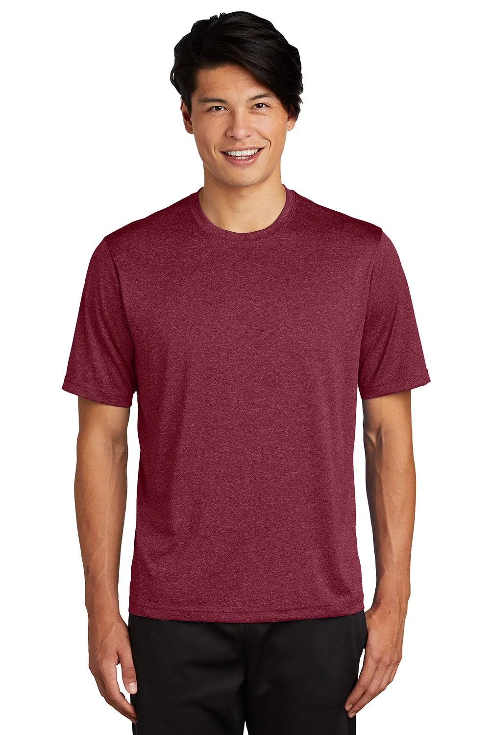 Sport-Tek Mens Contender Heather Moisture Wicking Short Sleeve Crewneck T-Shirt - Heather Cardinal Red - Closeout