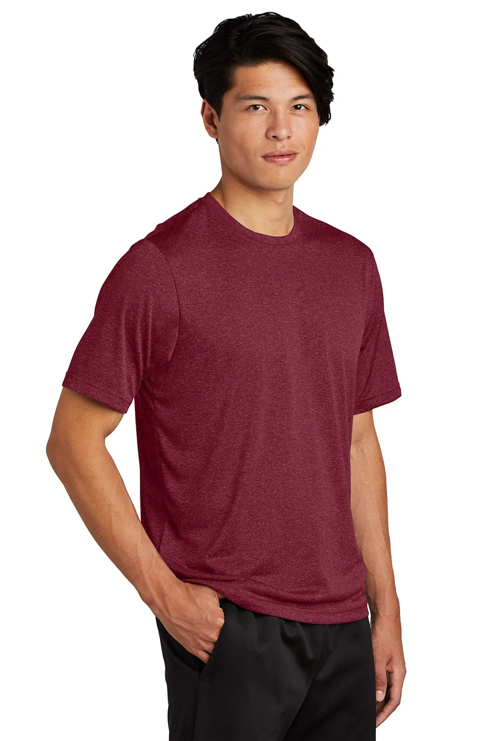 Sport-Tek Mens Contender Heather Moisture Wicking Short Sleeve Crewneck T-Shirt - Heather Cardinal Red - Closeout