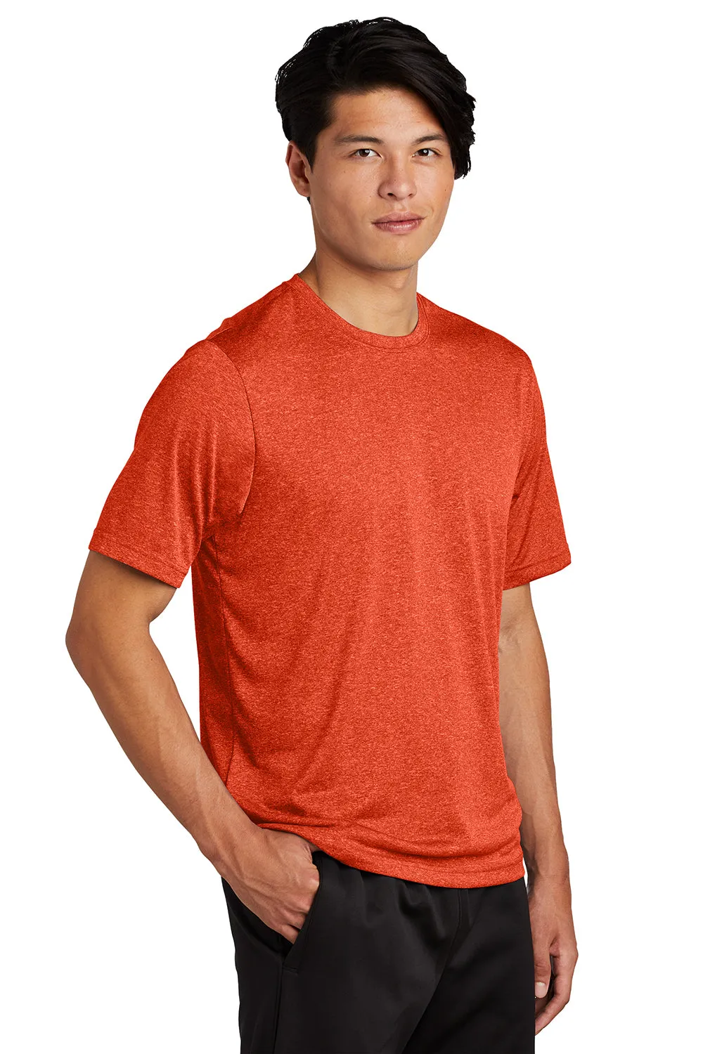 Sport-Tek Mens Contender Heather Moisture Wicking Short Sleeve Crewneck T-Shirt - Heather Deep Orange