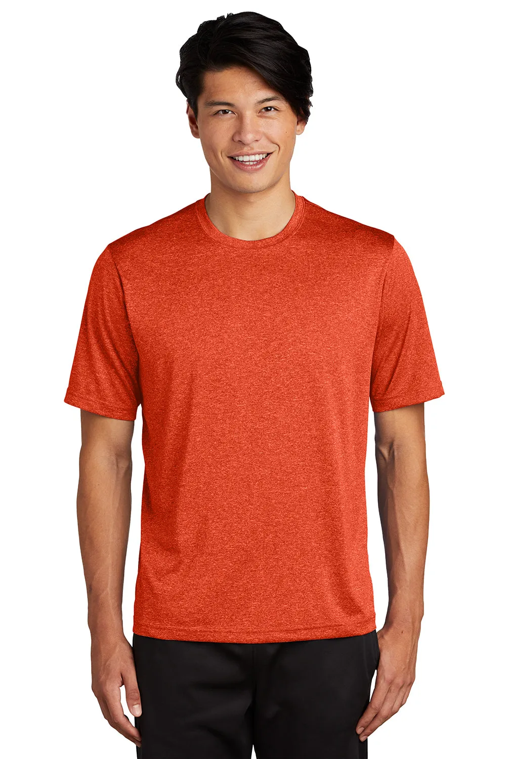 Sport-Tek Mens Contender Heather Moisture Wicking Short Sleeve Crewneck T-Shirt - Heather Deep Orange