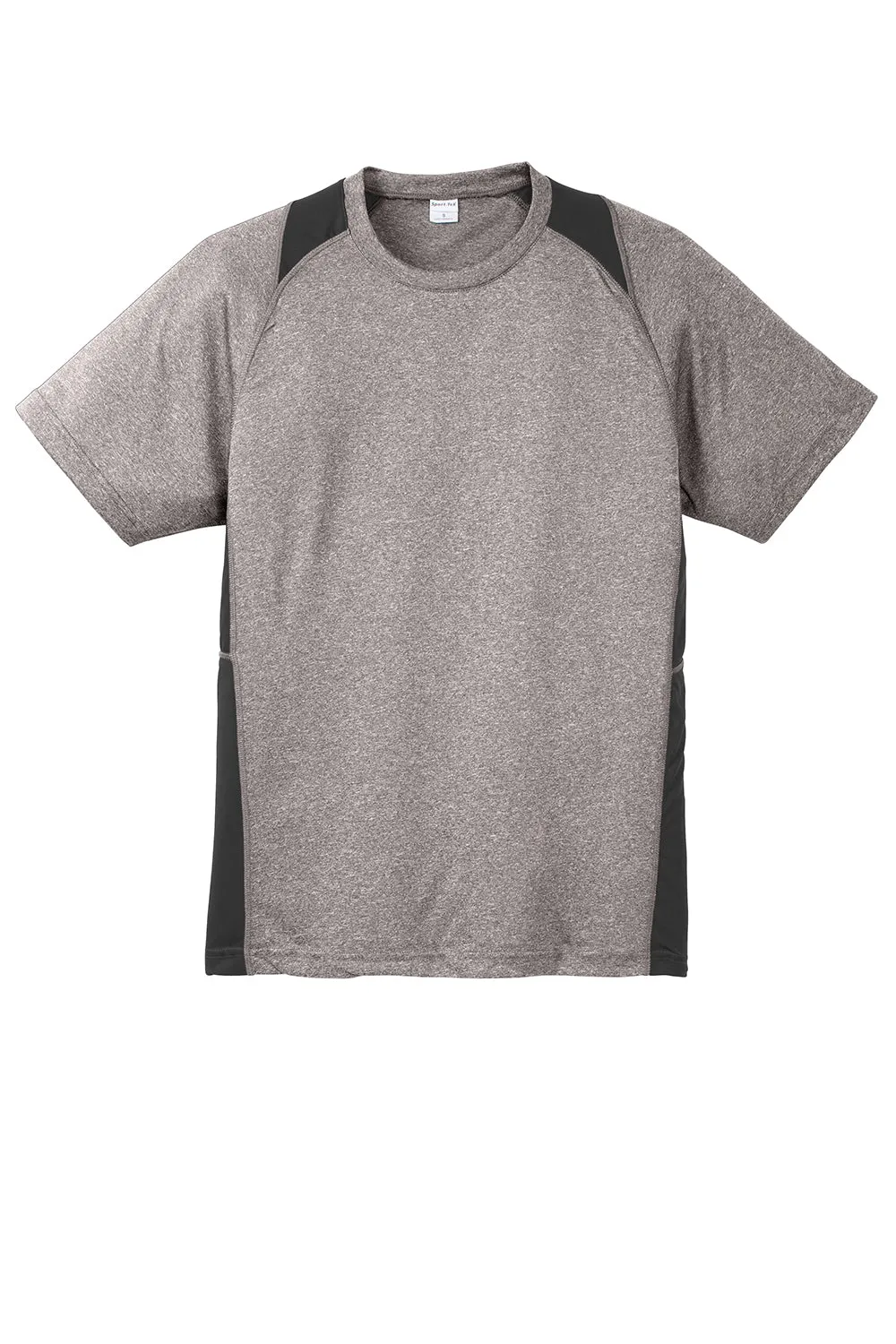 Sport-Tek Mens Contender Heather Moisture Wicking Short Sleeve Crewneck T-Shirt - Heather Vintage Grey/Black