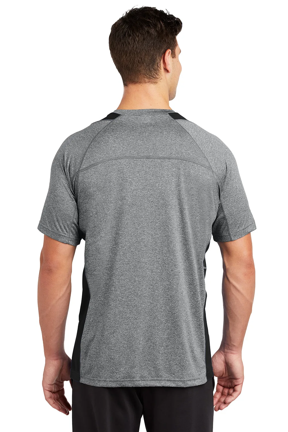 Sport-Tek Mens Contender Heather Moisture Wicking Short Sleeve Crewneck T-Shirt - Heather Vintage Grey/Black