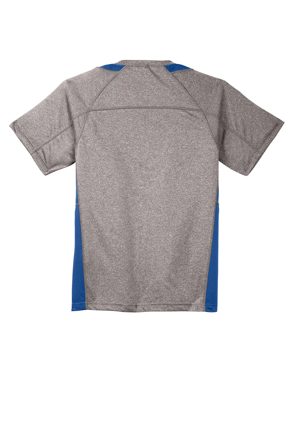 Sport-Tek Mens Contender Heather Moisture Wicking Short Sleeve Crewneck T-Shirt - Heather Vintage Grey/Royal Blue - Closeout