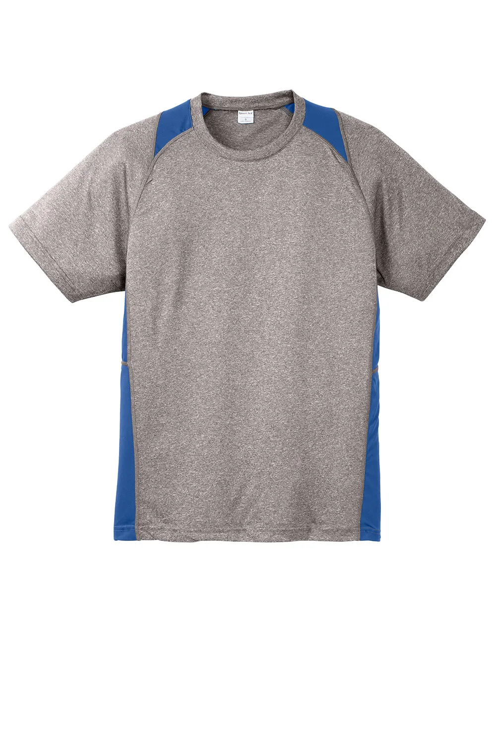 Sport-Tek Mens Contender Heather Moisture Wicking Short Sleeve Crewneck T-Shirt - Heather Vintage Grey/Royal Blue - Closeout