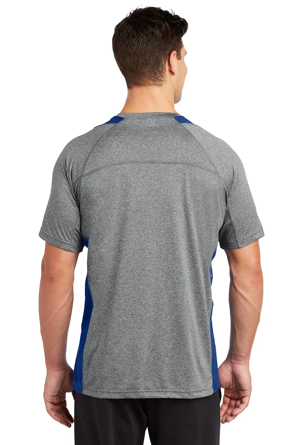 Sport-Tek Mens Contender Heather Moisture Wicking Short Sleeve Crewneck T-Shirt - Heather Vintage Grey/Royal Blue - Closeout