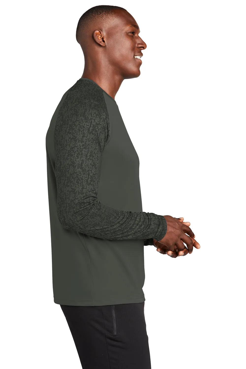 Sport-Tek Mens Digi Camo Moisture Wicking Long Sleeve Crewneck T-Shirt - Black