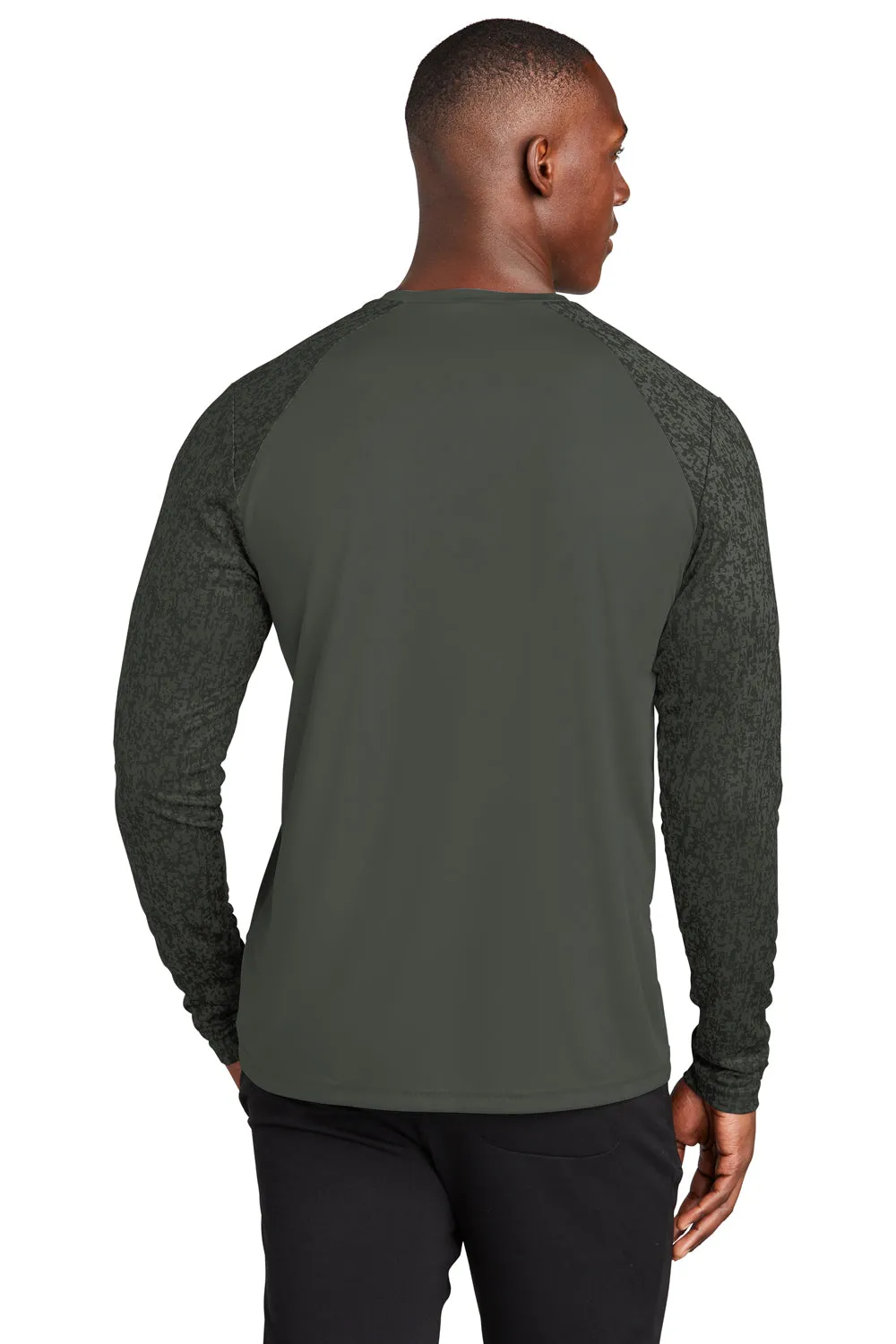 Sport-Tek Mens Digi Camo Moisture Wicking Long Sleeve Crewneck T-Shirt - Black