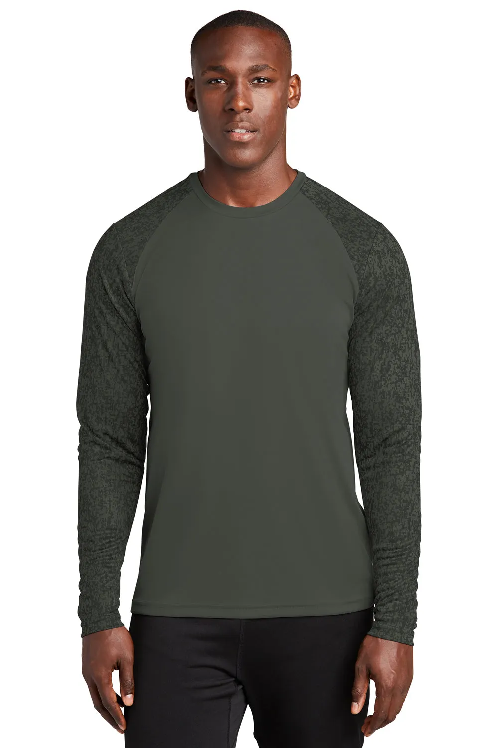 Sport-Tek Mens Digi Camo Moisture Wicking Long Sleeve Crewneck T-Shirt - Black