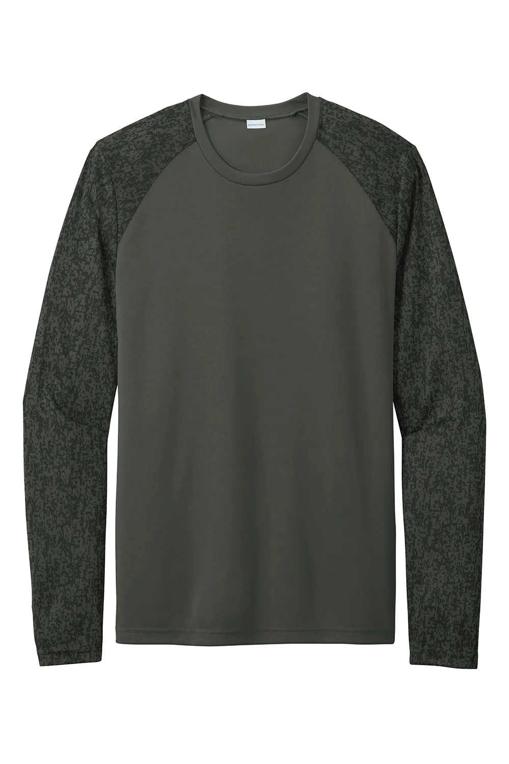 Sport-Tek Mens Digi Camo Moisture Wicking Long Sleeve Crewneck T-Shirt - Black