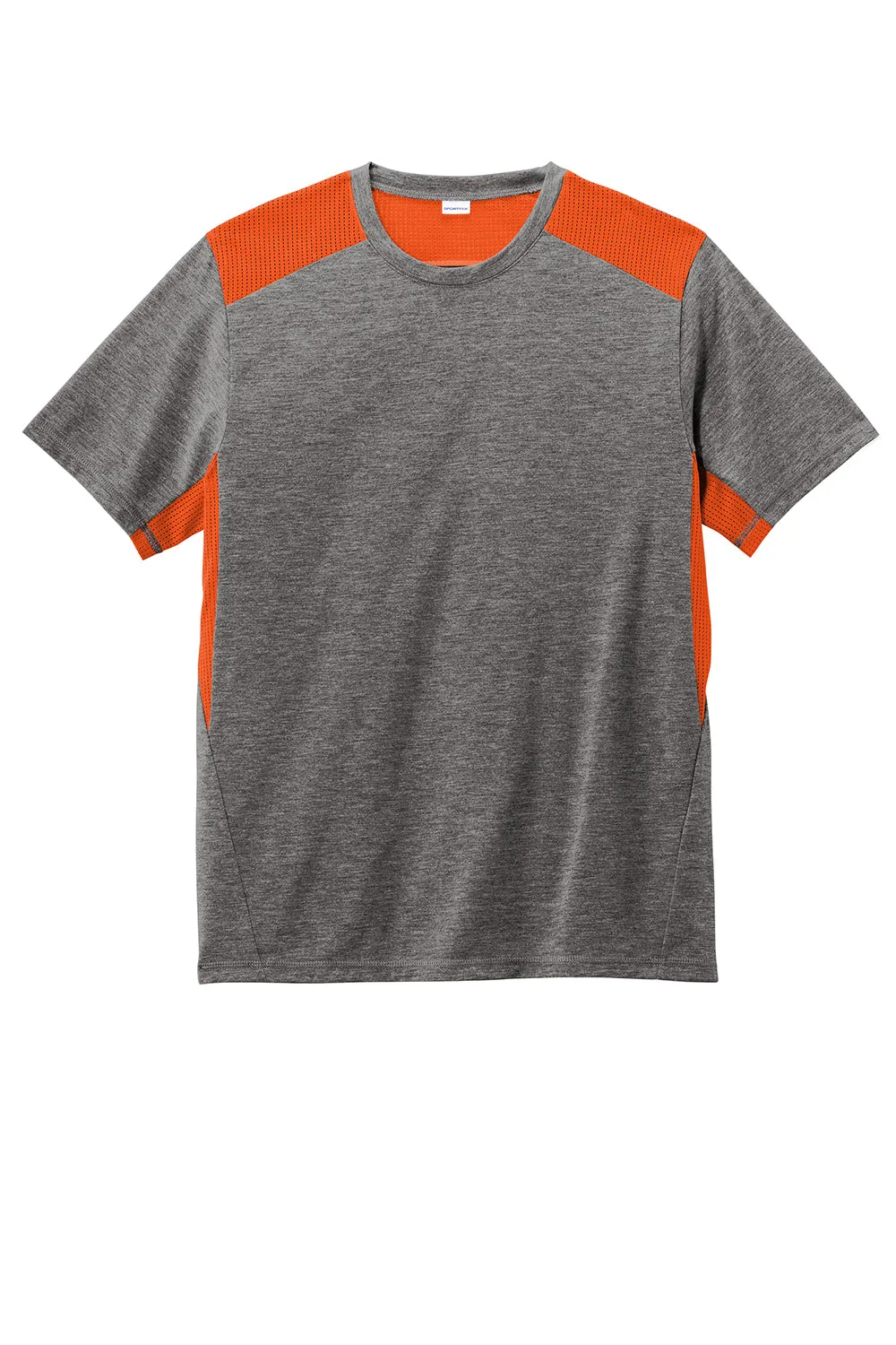 Sport-Tek Mens Draft Moisture Wicking Short Sleeve Crewneck T-Shirt - Heather Dark Grey/Deep Orange