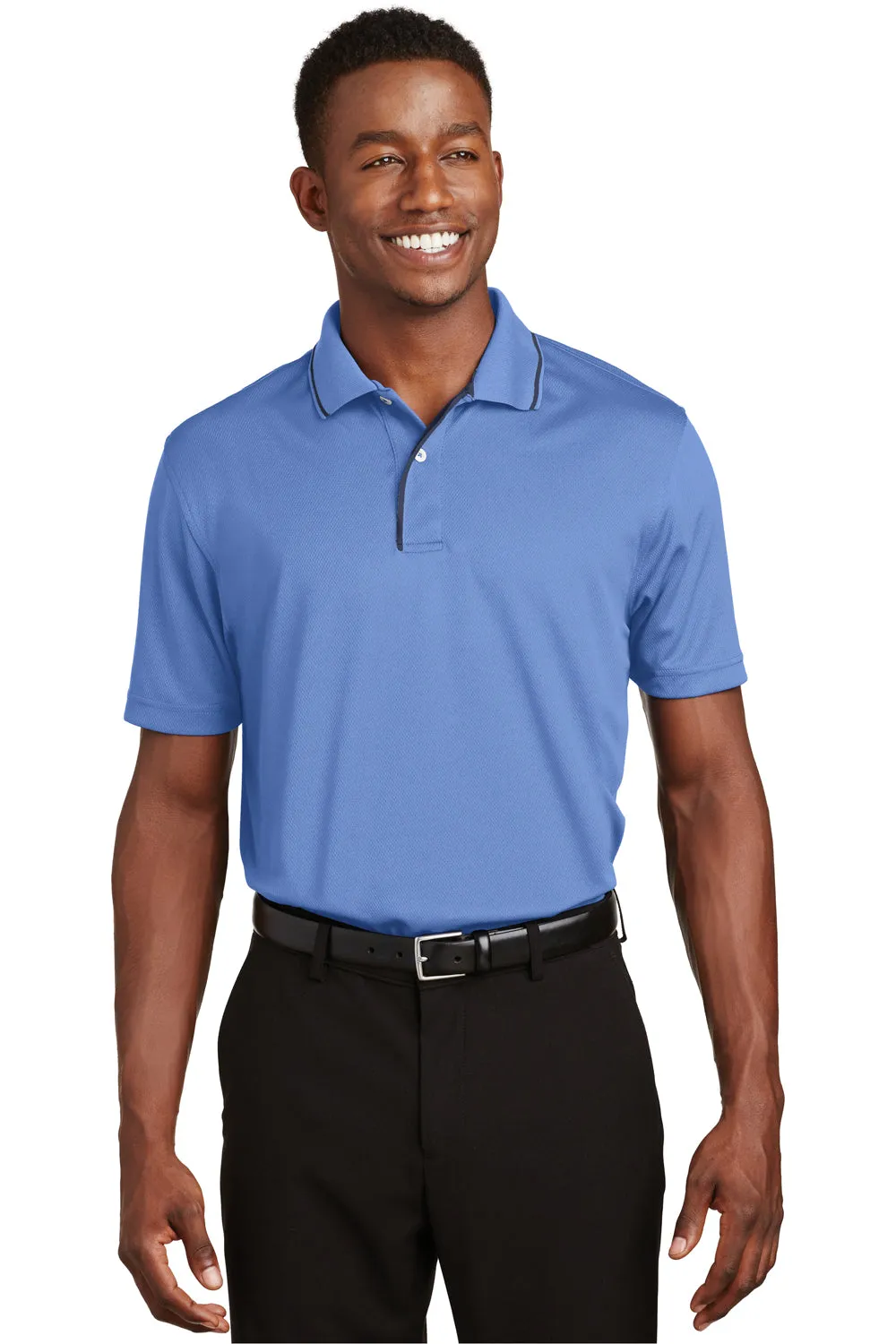 Sport-Tek Mens Dri-Mesh Moisture Wicking Short Sleeve Polo Shirt - Blueberry/Navy Blue - Closeout